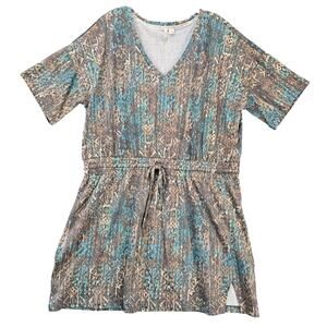 Live Well Active Gray Mini Dress Stretch V-Neck Short Sleeves Women Size XL Slit